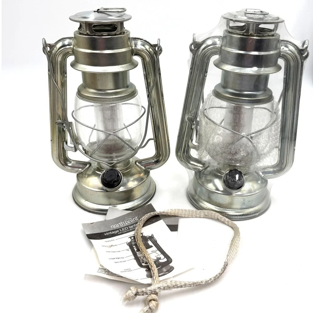 Vintage LED Lantern Set of 2 Silver Northpoint Home Collection